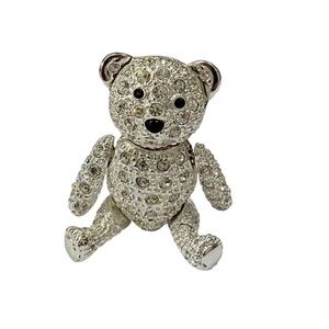 Silver Toned Moveable Parts Teddy Bear Brooch